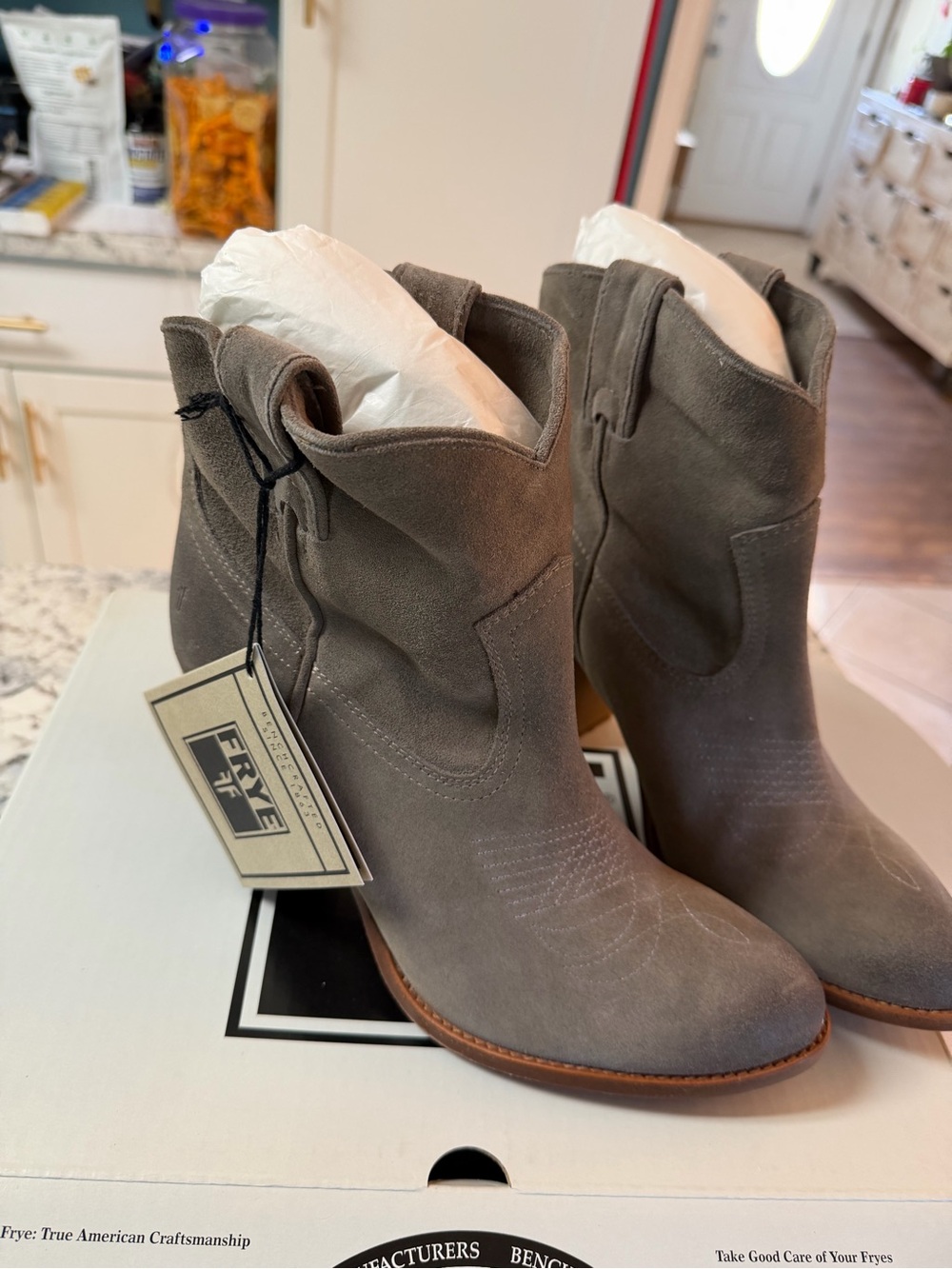Frye Gray Suede Short Ankle Booties